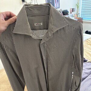 KITON Micro Brown Design Dress Shirt